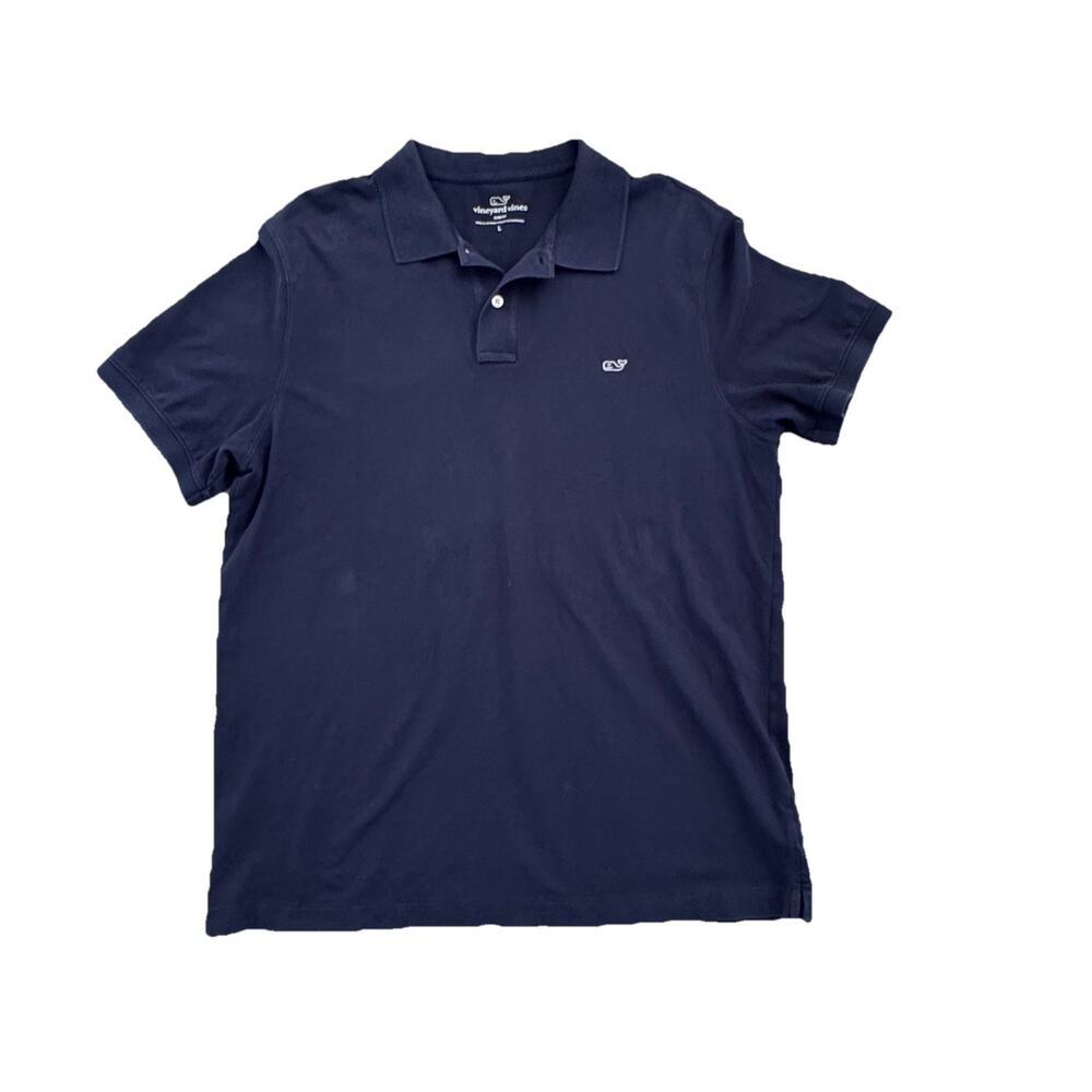 Vineyard Vines Mens Navy Whale Logo Pique Polo Shirt L Slim Fit